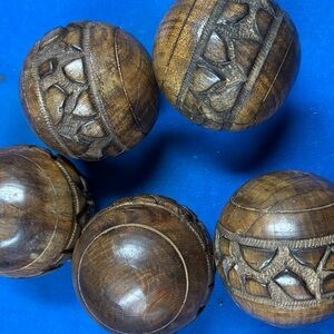 Set of Carved Wooden Decorative Balls